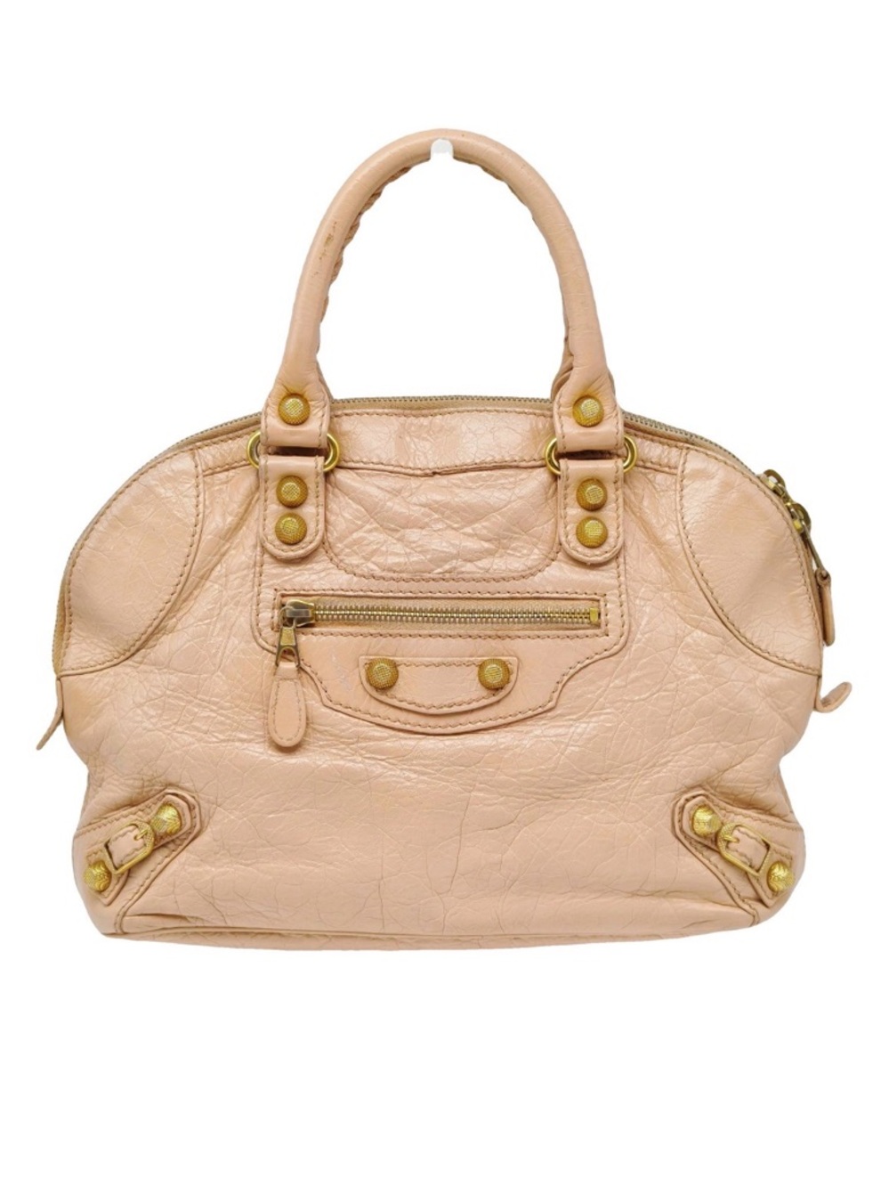 Balenciaga Beige Pink Leather Satchel With Gold-Tone Hardware Coa Include